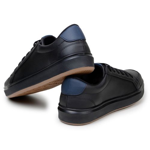 Tênis Masculino Slip Casual Leve E Confortável 100% Couro Eco. - Preto/Preto