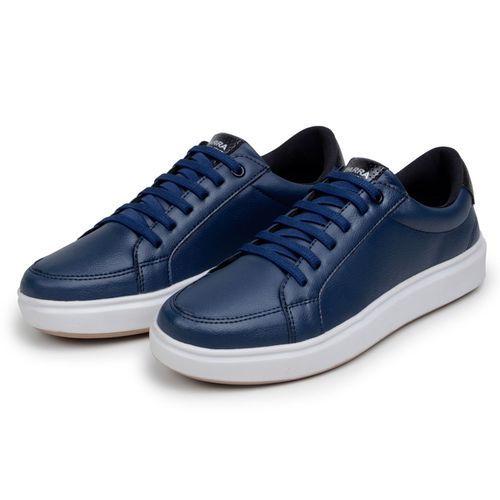 Tênis Masculino Slip Casual Leve E Confortável 100% Couro Eco. - Azul