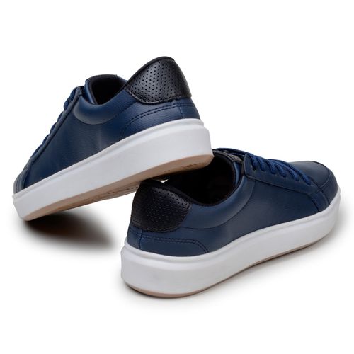 Tênis Masculino Slip Casual Leve E Confortável 100% Couro Eco. - Azul