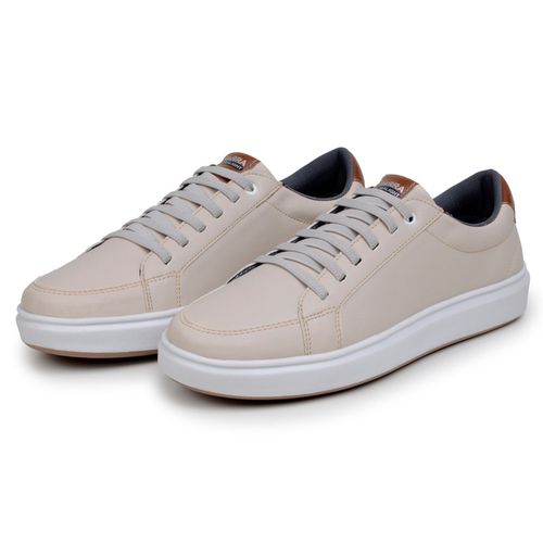 Tênis Masculino Slip Casual Leve E Confortável 100% Couro Eco. - Palha
