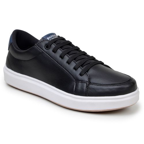 Tênis Masculino Slip Casual Leve E Confortável 100% Couro Eco. - Preto/Branco
