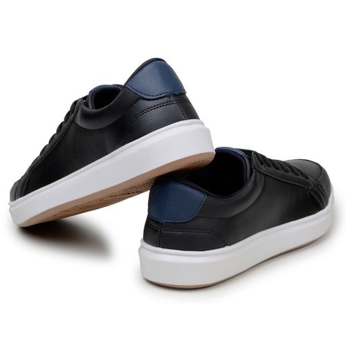Tênis Masculino Slip Casual Leve E Confortável 100% Couro Eco. - Preto/Branco