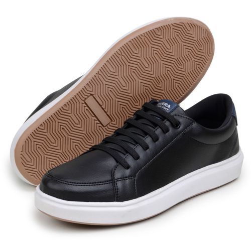 Tênis Masculino Slip Casual Leve E Confortável 100% Couro Eco. - Preto/Branco
