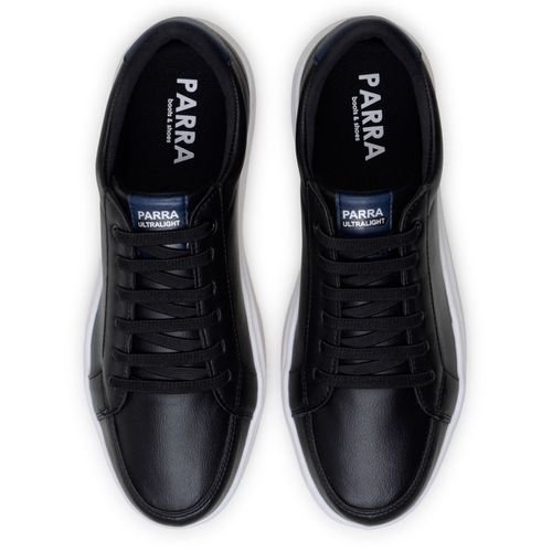 Tênis Masculino Slip Casual Leve E Confortável 100% Couro Eco. - Preto/Branco