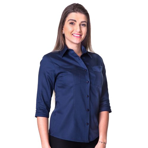 Blusa Azul Social Feminina Manga 3/4 Christie