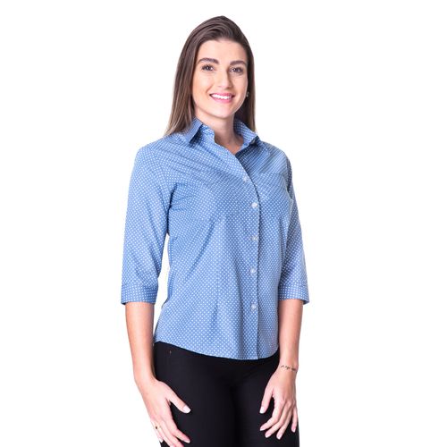 Blusa de Poá Azul Manga 3/4 Paulina