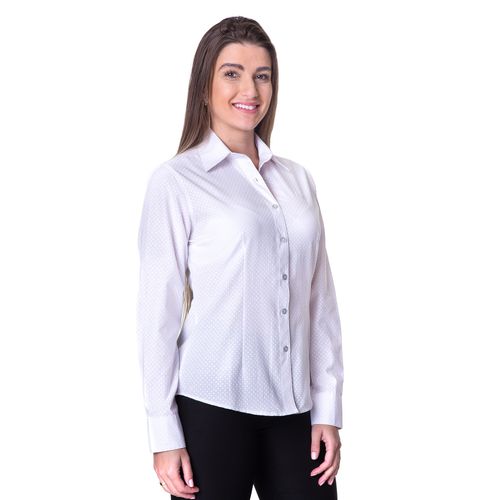 Blusa de Poá Branca Feminina Manga Longa Iza