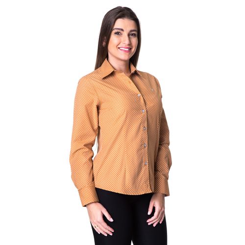 Blusa de Poá Caramelo Feminina Manga Longa Camy