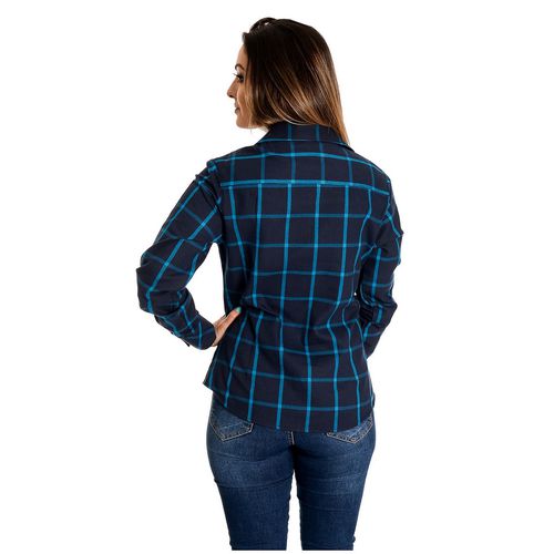 Blusa Feminina Xadrez Azul Manga Longa Giullia