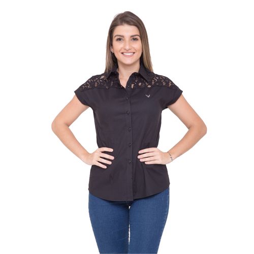 Blusa Manga Japonesa Preta Renda Bianca