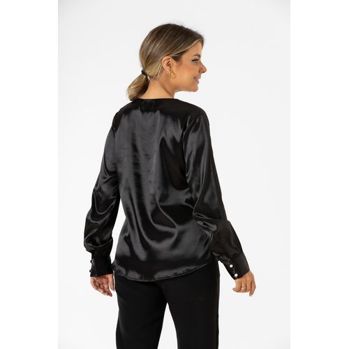 Blusa Maravilhosa de Cetim Preto Annie