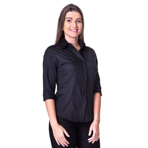 Blusa Preta Social Feminina Manga 3/4 Nicoli