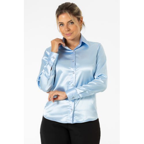 Camisa De Cetim Social Azul Claro Aqualuz