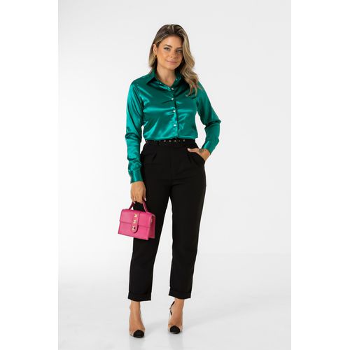 Camisa De Cetim Social Verde Escuro Ivy Chic