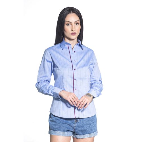 Camisa Listrada Azul Feminina Manga Longa Ely