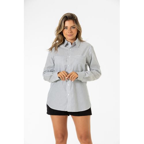 Camisa Oversized Listrada Preta e Branca Eléonore