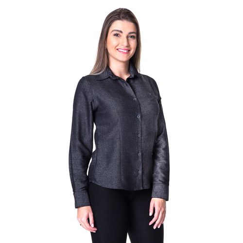 Camisa Preta Feminina Viscose Manga Longa Lorenna