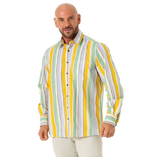 Camisa Regular Listrada Linho/Algodão Colombia