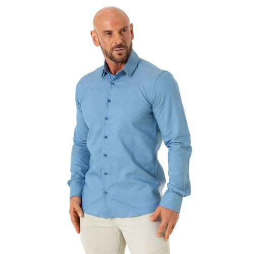 Camisa Slim Azul Claro Maquineta Zurique