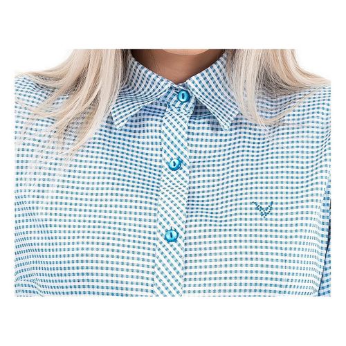 Camisa Xadrez Azul e Branco Feminina Manga Longa Vivi