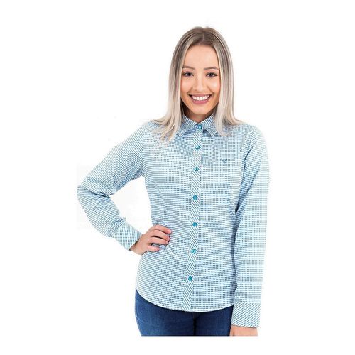 Camisa Xadrez Azul e Branco Feminina Manga Longa Vivi
