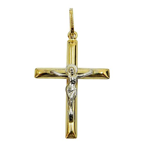 Crucifixo de Ouro Branco e Amarelo com Cristo 