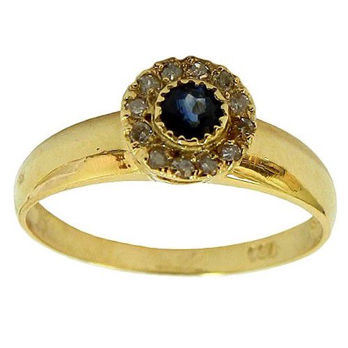 Anel de Ouro 18K cravejado com Diamantes e Safira