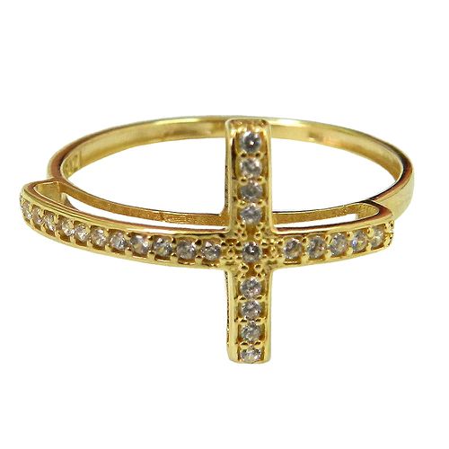 Anel em Ouro 18k com Cruz Cravejada com Zirconias 