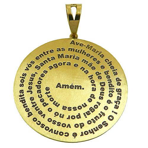 Medalha com Oração Ave Maria completa em Ouro 18K