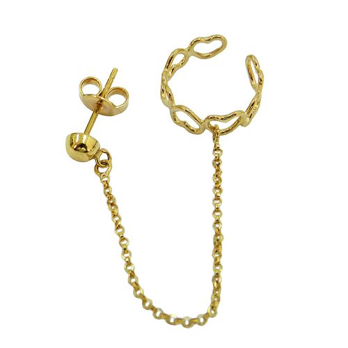 Brinco Ear Cuff em Ouro 18k com corrente 