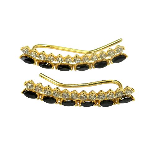 Brinco em Ouro 18k Ear Cuff com Zircônias Pretas e Brancas