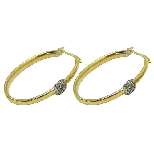 Argola Meia Cana em Ouro Branco e Amarelo com Brilhantes