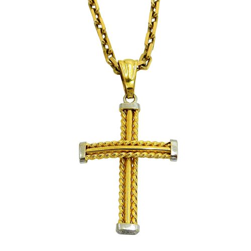 Crucifixo de Ouro 18K com Fio torcido e Liso