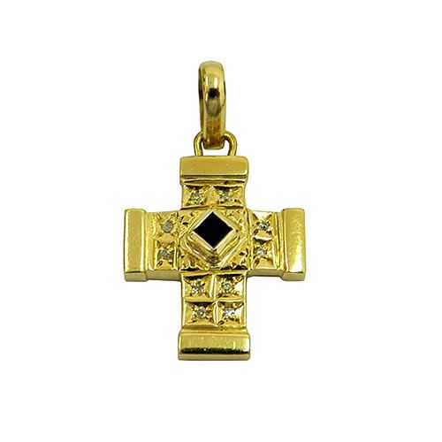 Crucifixo de Ouro com Brilhantes e Safira Azul