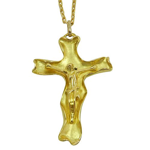 Crucifixo com Cristo em alto relevo Ouro 18K