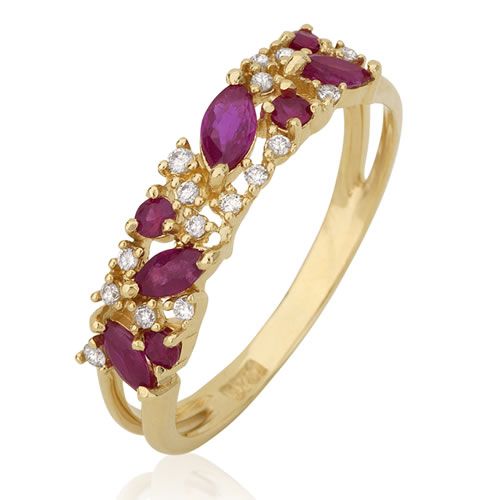 Anel de Ouro 18K com Diamantes e Rubis