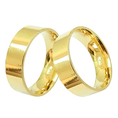 Par de Alianças de Casamento Retangulares em Ouro 18K 6mm 