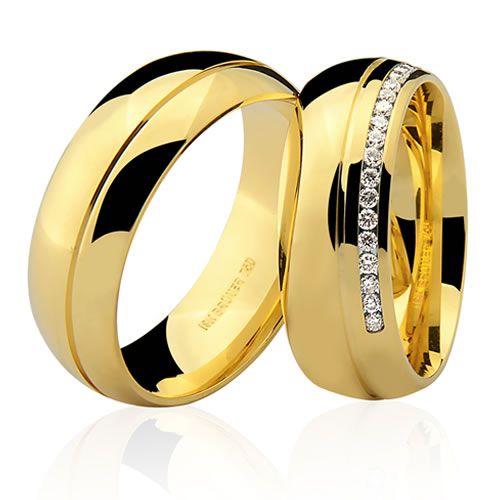 Alianças de Casamento Top de Ouro 18K cravejada com Brilhantes 