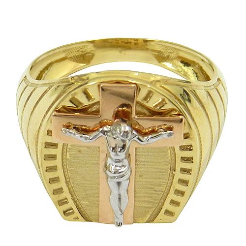 Anel Cristo Crucificado em Ouro 18K