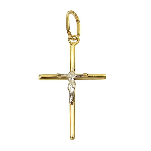 Crucifixo com Cristo em Ouro Amarelo e Branco 25.6mm
