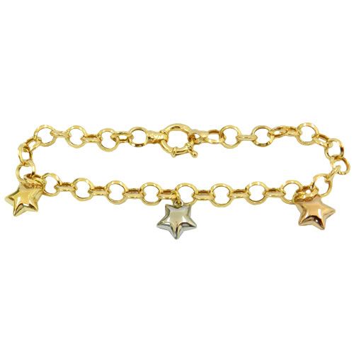 Pulseira Elo Português com Pingente de Estrela Ouro 18K