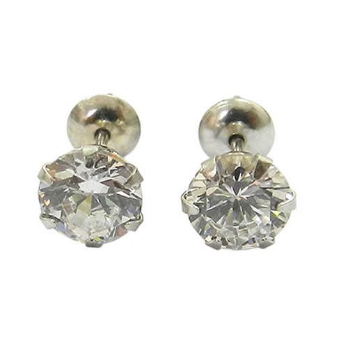 Brincos de Ouro Branco 18K com Zircônia 5mm