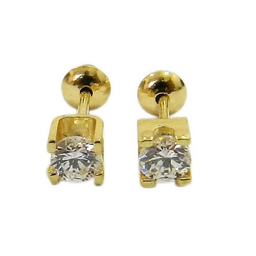 Brinco Infantil de Ouro 18K com Zircônia 3mm