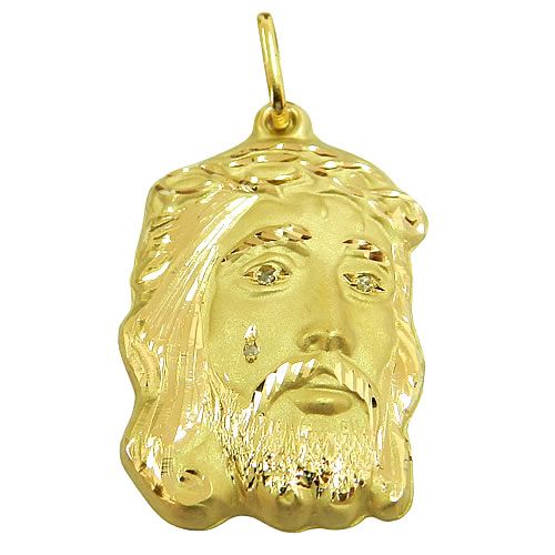 Pingente Face de Jesus Cristo Ouro 18K Grande Sem Pedras