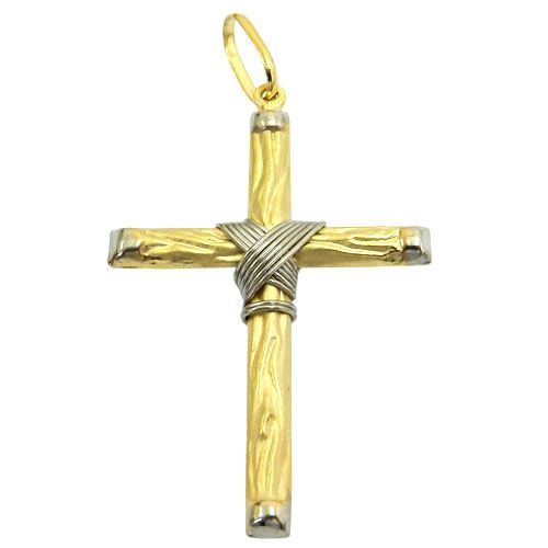 Crucifixo de Ouro 18K com design imitando madeira 