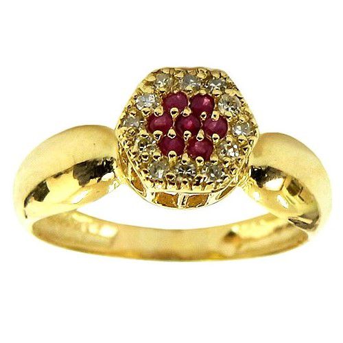 Anel Feminino de Ouro 18K Modelo Chuveiro com Brilhantes e Rubis