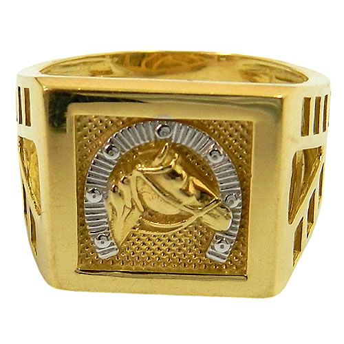 Anel Masculino Cavalo e Ferradura em Ouro 18K