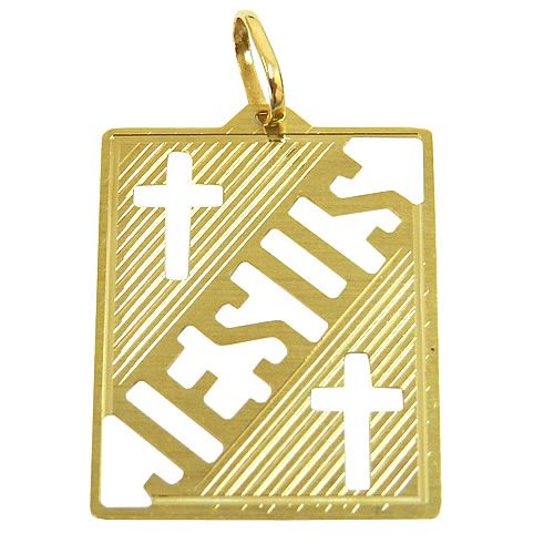 Medalha Quadrada em Ouro 18K Jesus