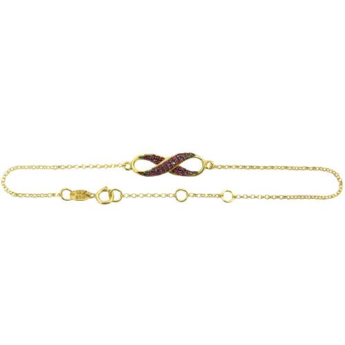 Pulseira Feminina infinito em ouro 18k com Rubis