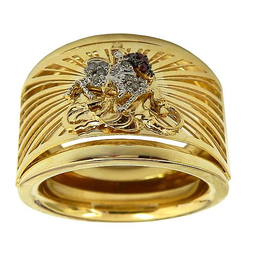Anel Religioso São Jorge em Ouro 18K com Rubis e Diamantes